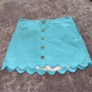 Lilly Pulitzer 2 Blue Ibiza Gold Scalloped Kaylie Skort Mini Skirt